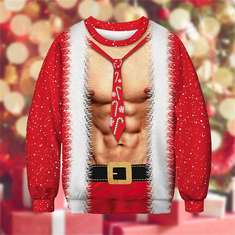 Christmas Ugly Sweater Funny Muscle Pattern Sweatshirts For Men New Fashion Pullover Party Cosplay Costume Xmas Gift
