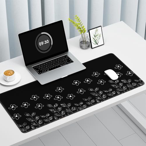 Simple black flower oversized desktop pad 400 * 900 * 3mm suitable for keyboard notebook and computer mouse pad