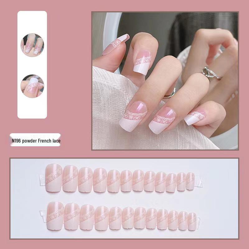 

Набор из 24 градиентных французских розово-белых кружевных накладных ногтей N196 Pink White Lace [Glue]