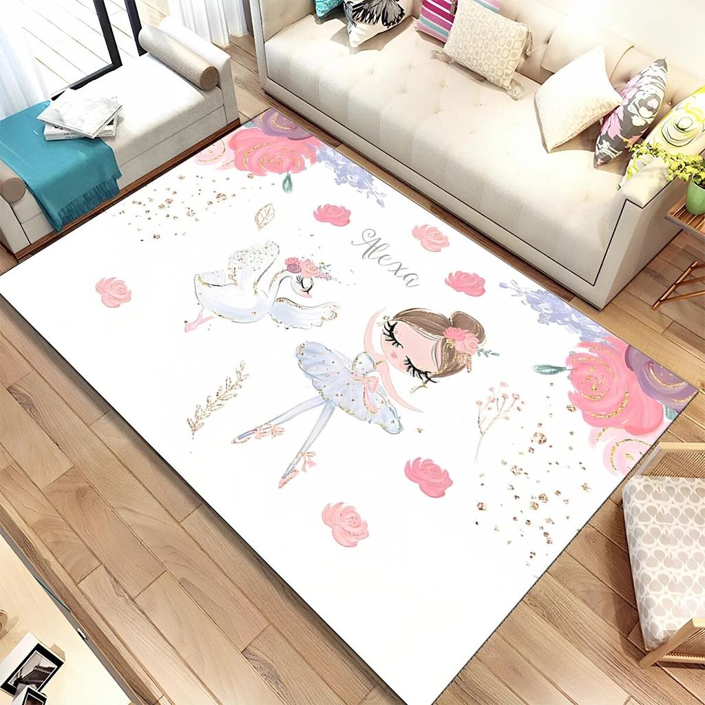 Niedlicher Ballett-Mädchen-Ballerina-Fee-Cartoon-Teppich, Teppich für Zuhause, Wohnzimmer, Schlafzimmer, Sofa, Fußmatte, Dekor, rutschfeste Bodenmatte für Kinder