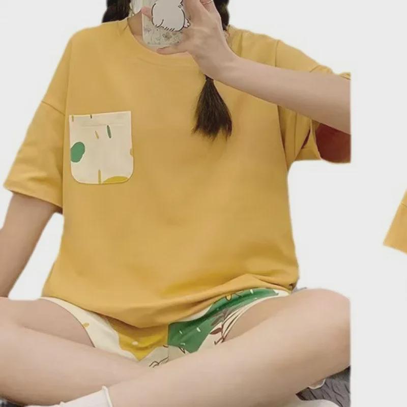 Women's Self-Contained Chest Pad Pajama Set - Summer 2024 Short-Sleeved Homewear