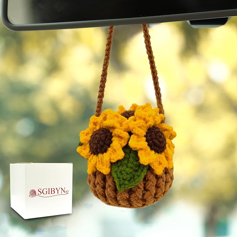Crochet Hanging Plant for Car,Car Decorations Interior,Plant Strawberry Aesthetic Car Accessories for Women Interior Cute,Car Ornaments Charms for