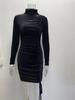 Winter Suede High Neck Dress Female Long Sleeve Sexy Tight Fitting Hip Party Dress