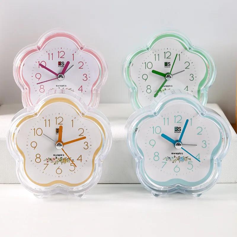 Cute Flower Alarm Clock Mini Portable Child Bedroom Table Decor Battery Powered LED Silent Alarm Clock Office Supplies