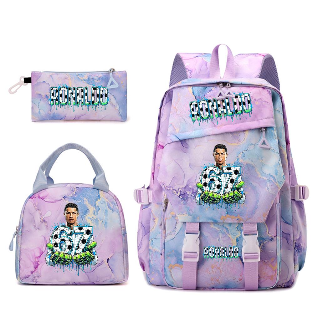 Cr7 Ronaldo 67 Print Student Rugzak Set met Lunchtas Etui Tienermeisjes School Reis Dagrugzak