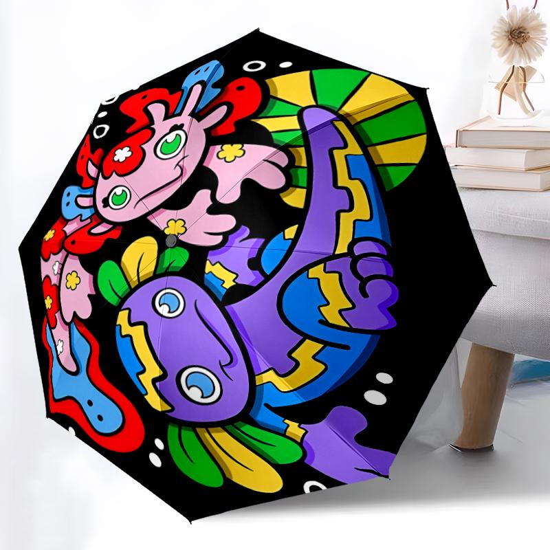 1pc Sturdy 8-Bone Auto Umbrella, Axolotl Umbrella, Digital Printed, Foldable Umbrella for On-the-Go Outdoor Use