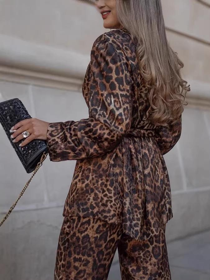 2025 Winter Leopard Print Women's Fashion Suit: Elegant Jacket & Jacquard Pants for Europe & America.