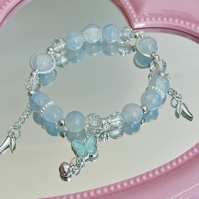 Bracelet Pendentif Papillon Fleurs Cristal Rose Coréen Pour Femmes Bracelets Chaîne de Perles Douces Bijoux Cadeaux Petite Amie