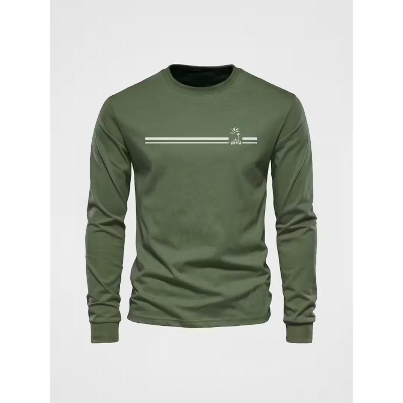 Spring and Autumn Round Neck 3D Printed Top Fashionable Casual Minimalist Long Sleeved Men's T-shirts