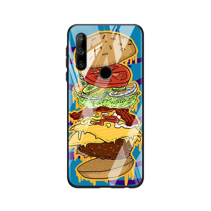 Gehärtetes Glas Neue Shell Luxusabdeckung Köstlicher Hamburger für Honor 30 20 10 9X 8X Pro Plus Lite Telefonhülle