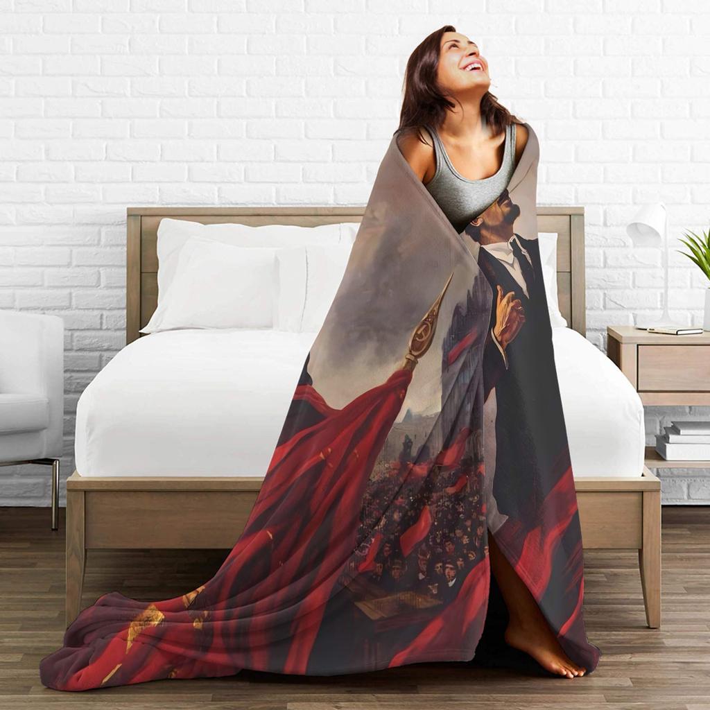 Super Warm BlanketStudents Camping Lenin Joseph Stalin Throw Blanket  Flannel Bedspread For Couch Chair Novelty Sofa Bed Cover