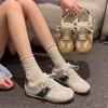 Cowhide version soft leather mesh new round head casual breathable sports shoes inner height increase flat bottom