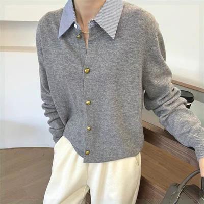 Spring Models False Two-piece Knitted Cardigan Sweater Female Temperament Commuter Spell Shirt Collar Single-breasted Cardigan Female
