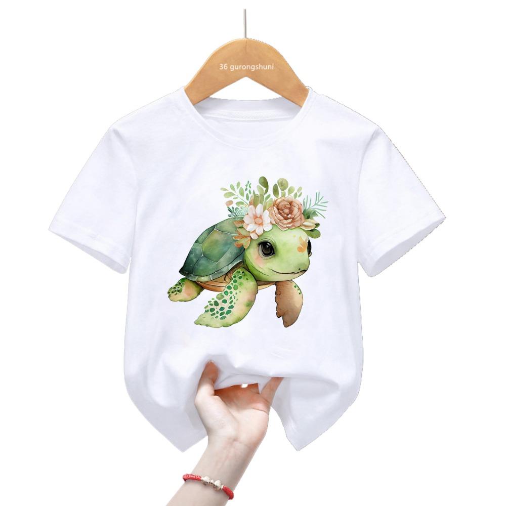 Kawaii Sea Turtle Print Tshirt For Girls/Boys Cool Kids Clothes Harajuku Shirt Lovely Children Clothing Summer Fashion T-Shirt