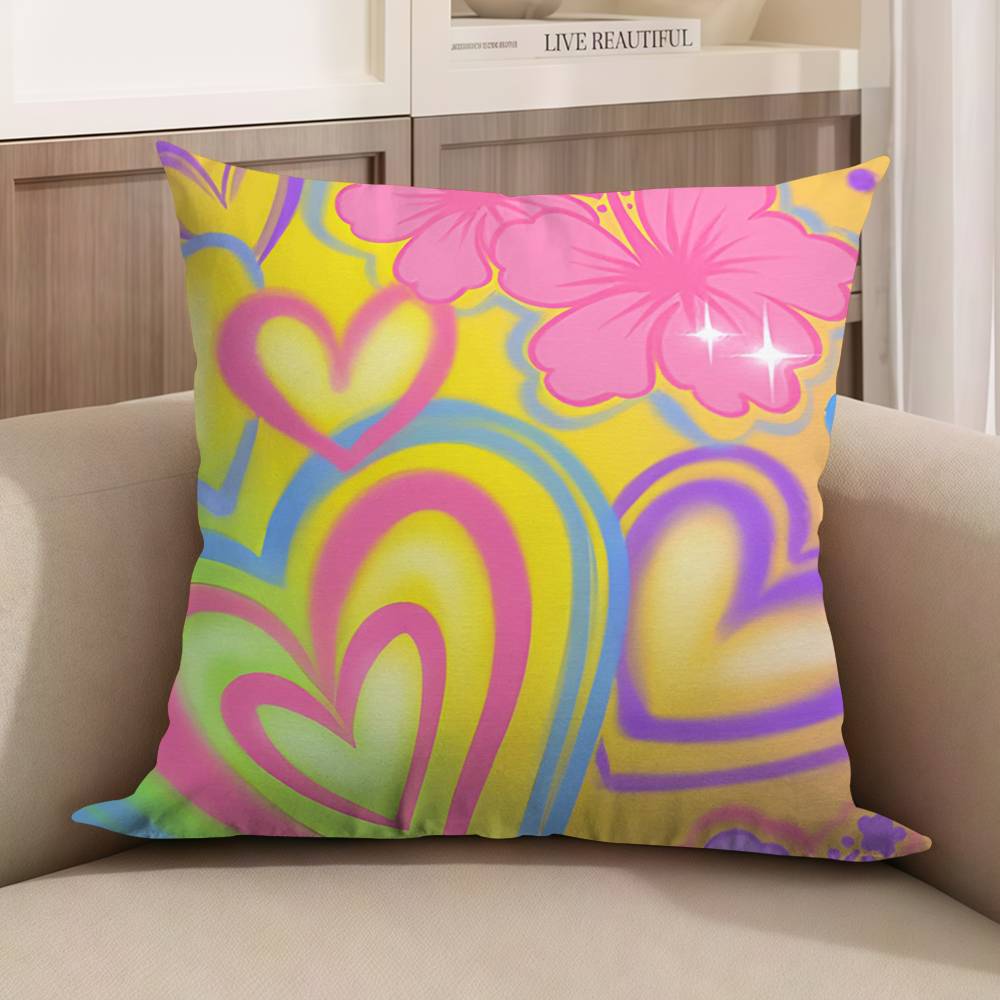 Airbrushed Hearts Y2K Indie Kid Pillow Cushion Cover Pillowcase Living Room Sofa Home Decor