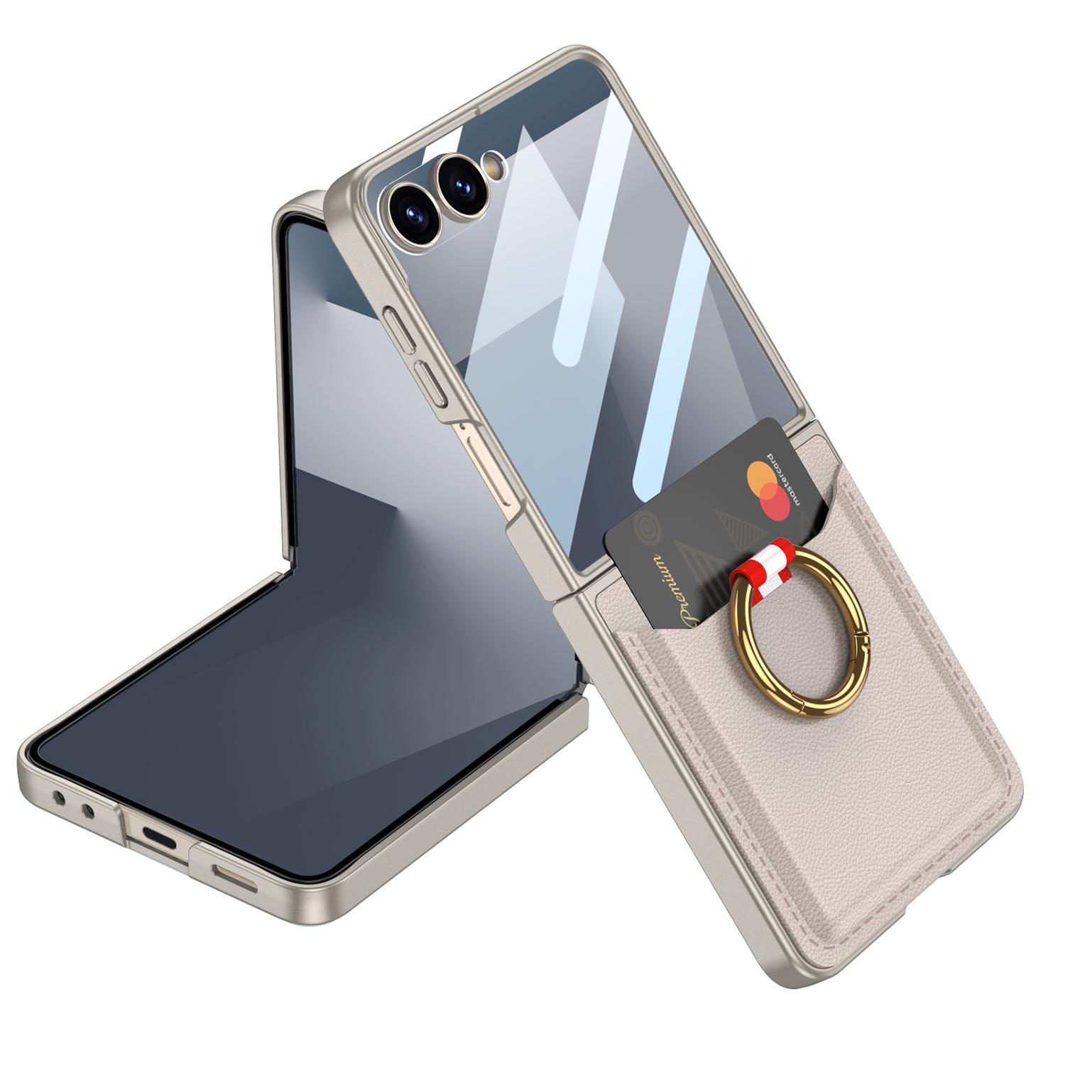 

Ring Holder Wallet Card Electroplated with Screen Tempered Film Phone Case for Samsung Galaxy Z Flip 6 7 Flip7 Flip6 Cover Galaxy Z Flip7 сірий колір