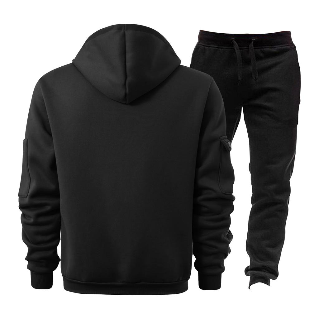 Men's Winter Fleece Multi-pocket Zipper Sweatshirt Suit Personalized Casual Hoodie Suit