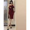 Christmas robe red thin neck tube top dress hip wrap winter women's clothes royal sister atmosphere