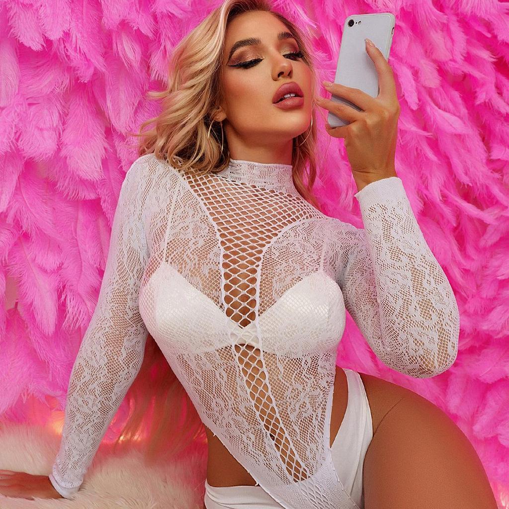 Passionate Sexy Backless Jacquard Mesh Bodysuit & Bikini Lingerie