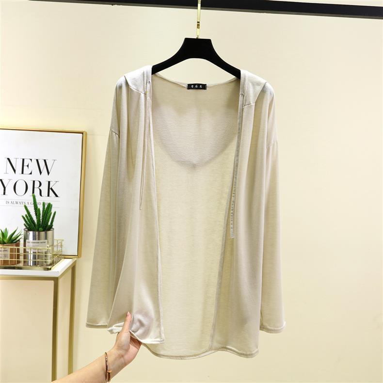 

Женский летний кардиган из тенсела с капюшоном - однотонная шаль с длинным рукавом, свободная большого размера, куртка-рубашка AC 3XL бежевый