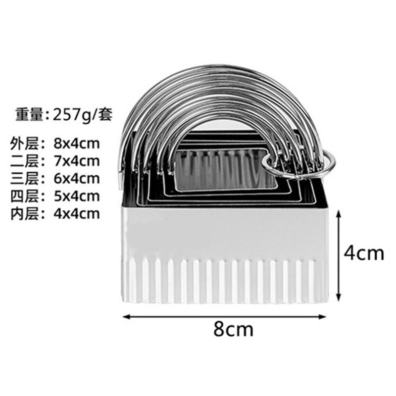 5 Pcs Set Stainless Steel Cake Mould Biscuit Cutters Round Waves Heart Shaped Stamp Embossing Moulds for Baking Decorating