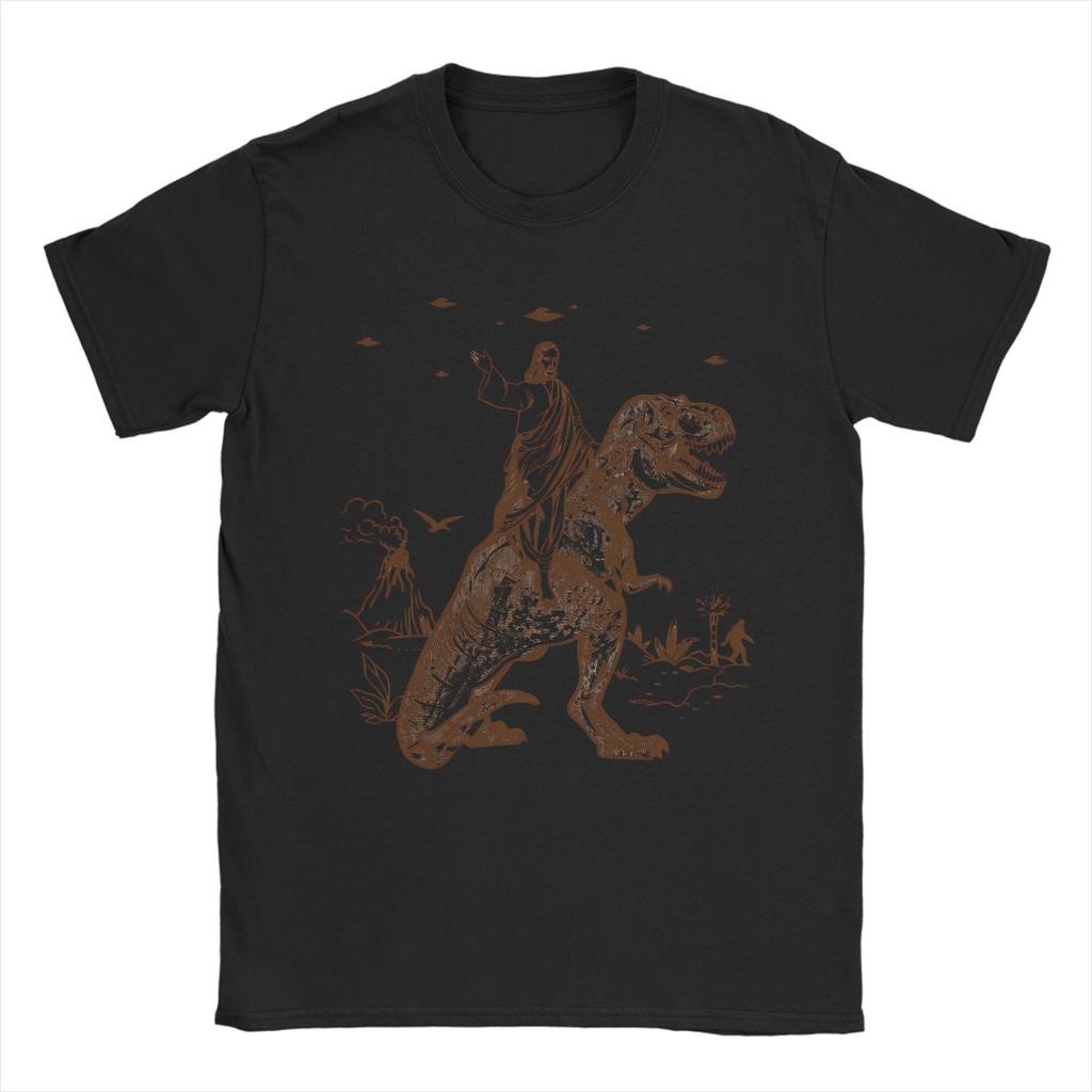 Jesus Riding A Dinosaur Cotton T Shirt For Unisexs Summer Vintage TShirts Crewneck Novelty Tees Oversized Hot Sale Tops