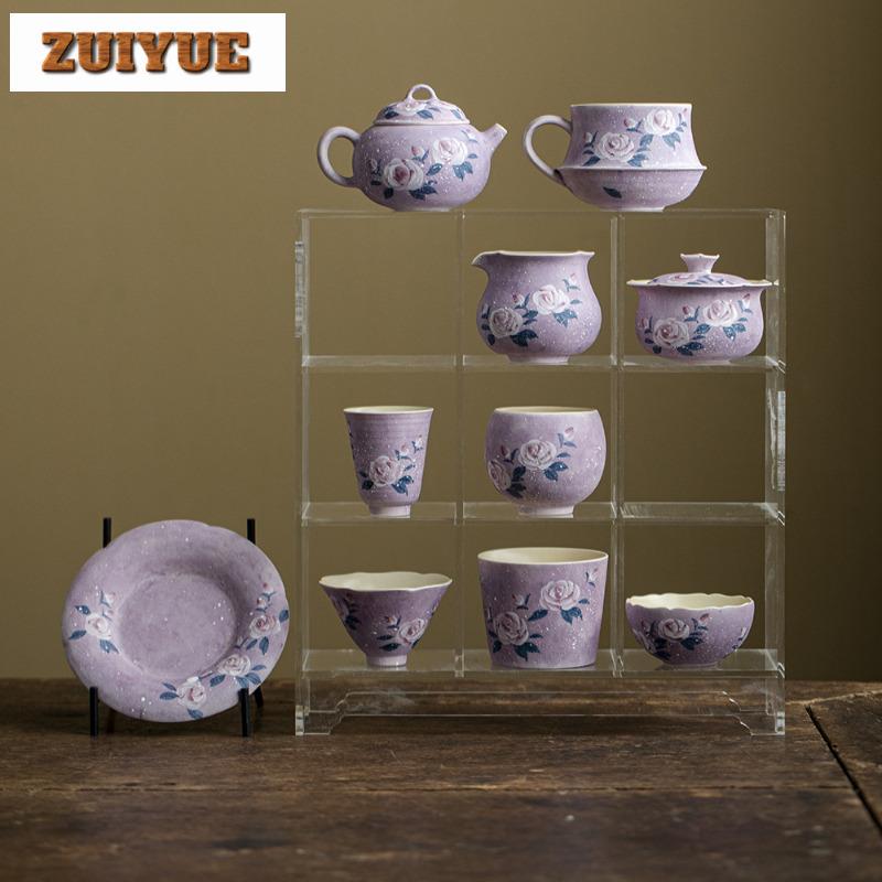 85ml Hand-painted Monet Rose Teacup Ancient Tea Bowl Single Cups Tea-tasting Smelling Cup Chazhan Master Cups Cafes Supplies