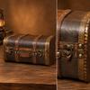 VintageStyle Handheld Storage Trunk AntiqueThemed Wood Frame with Faux Leather