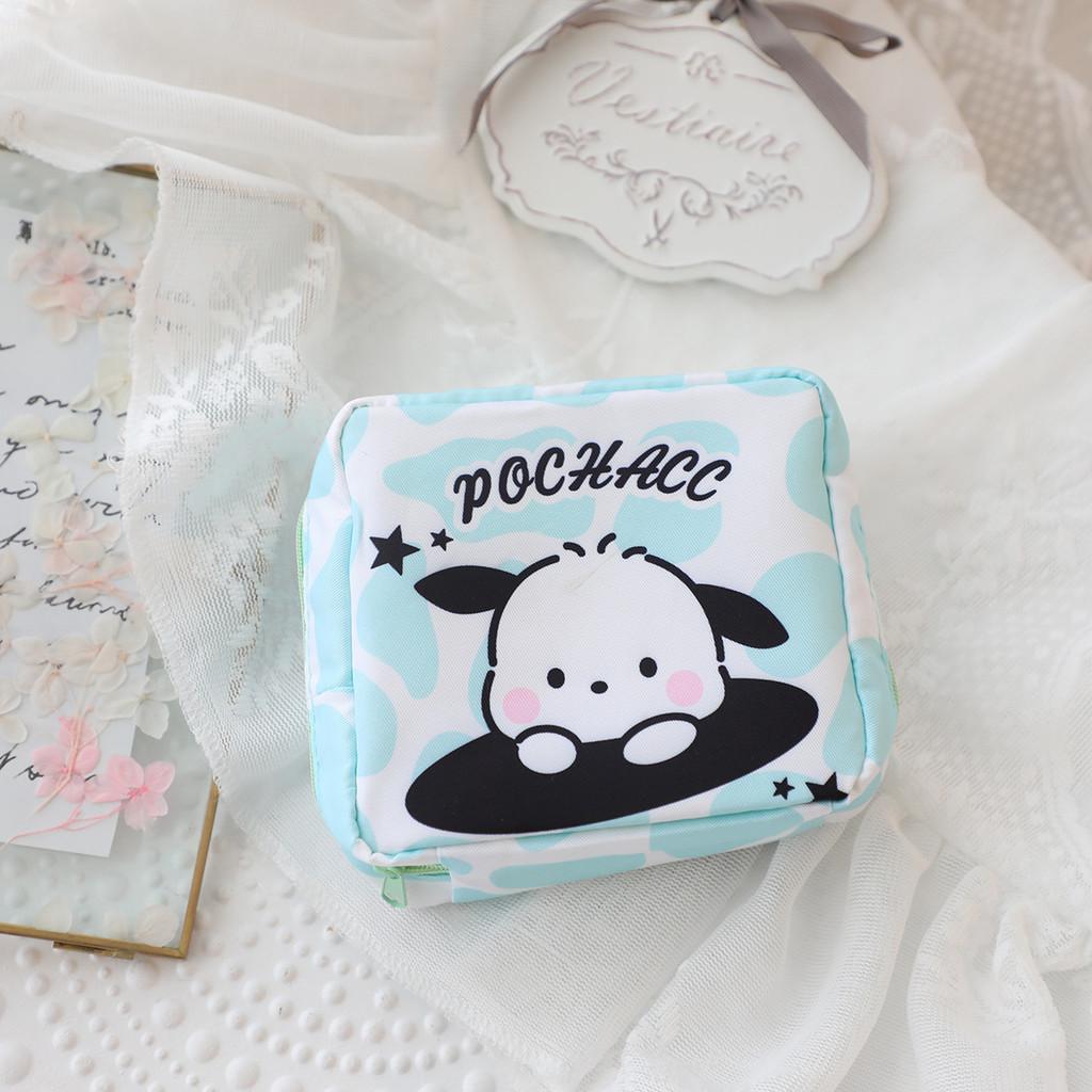 Vertical Stripes Pom Pom Purin Cartoon Travel Sanitary Napkin Bag For Use Women