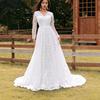 Spring New European and American Style Women's Hollow Deep V Long-sleeved White Lace Pendulum Dress