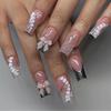 Sweet Pink French Silver 3D Bow Press-On Nails - Reusable False Nail Tips