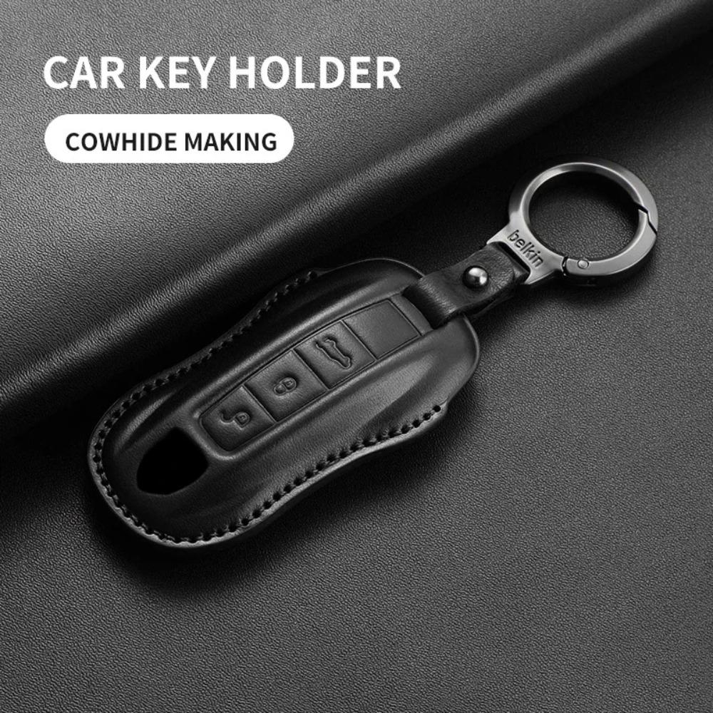 Autoschlüssel Hülle Abdeckung Schale für Porsche 718 Cayenne Panamera 911 Macan Taycan Cayman Boxster Oberste Schicht Leder Autoschlüssel Zubehör