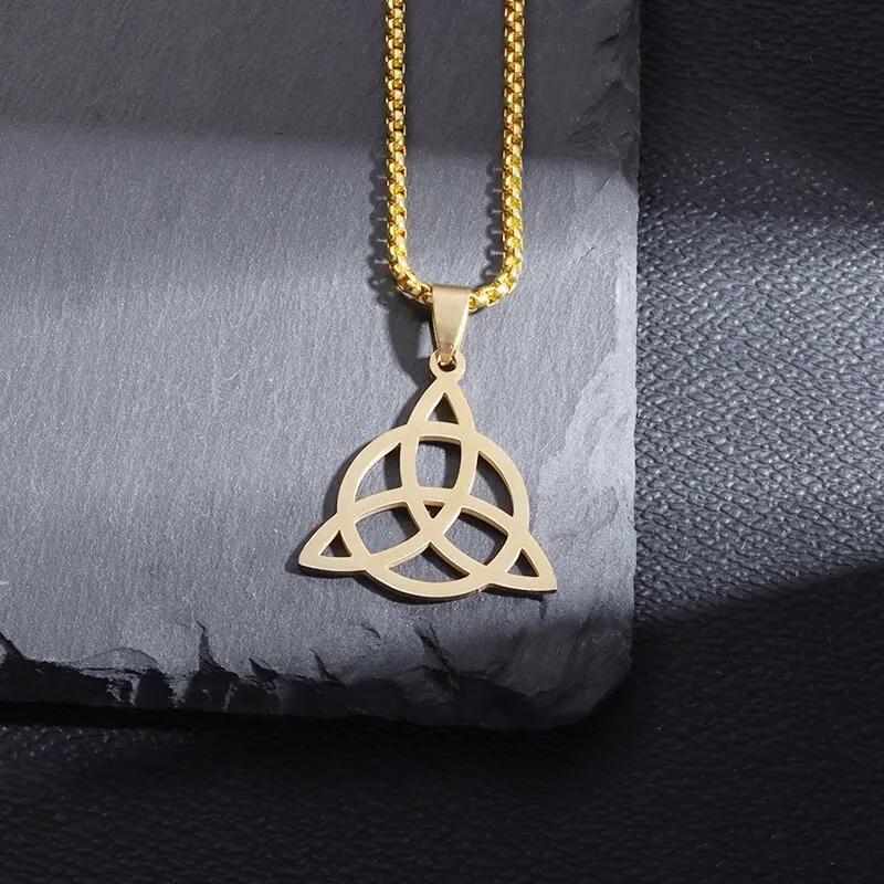 Silver Stainless Steel Witch Knot Pendant Necklace Celtic Knot Lucky Jewelry Christmas Gift for Friends Family