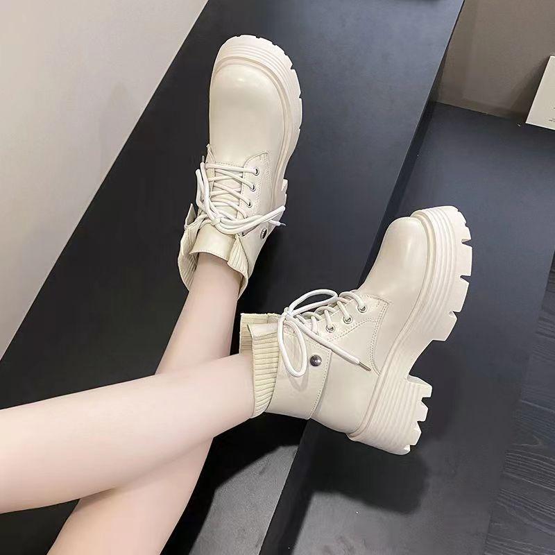 Fashion Ankle Boots for Women Leather Biker With Laces Woman Short Shoes Black Fur Fashion 2025 Boot Large Size Warm Booties Trend Goth