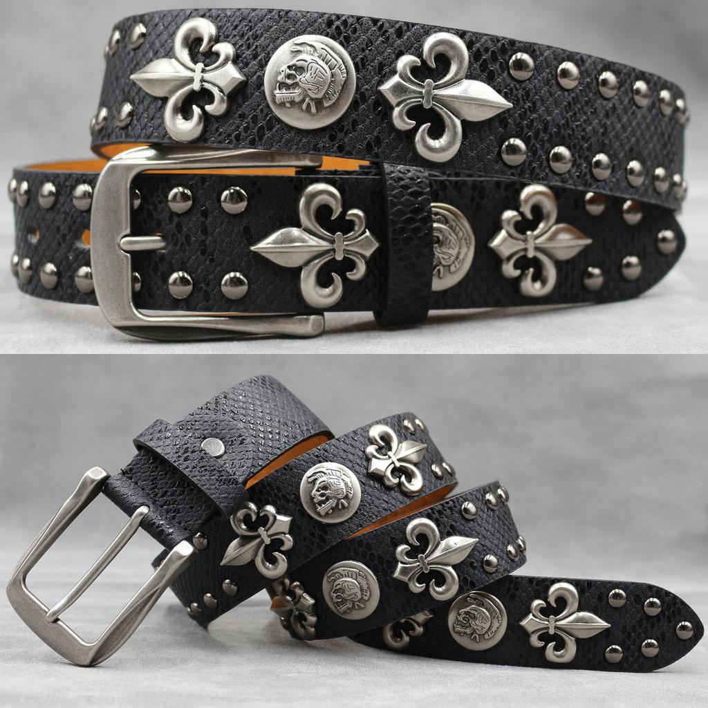 Original Skull Rivet Belt Punk Men'S Belt Women'S Snake Pattern Decorative Belt