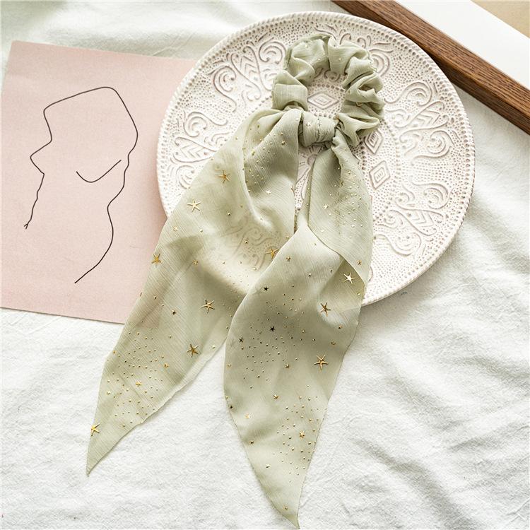 Fashion Print Bow Scrunchies Chiffon Elastic Hair Woman Bands Star Silk Hair Ties Ponytail Bow Design All-match Hair Accessories