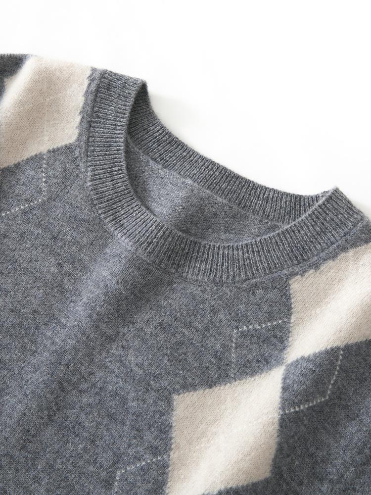 Pure Cashmere Color Block Knitwear with Diamond Pattern