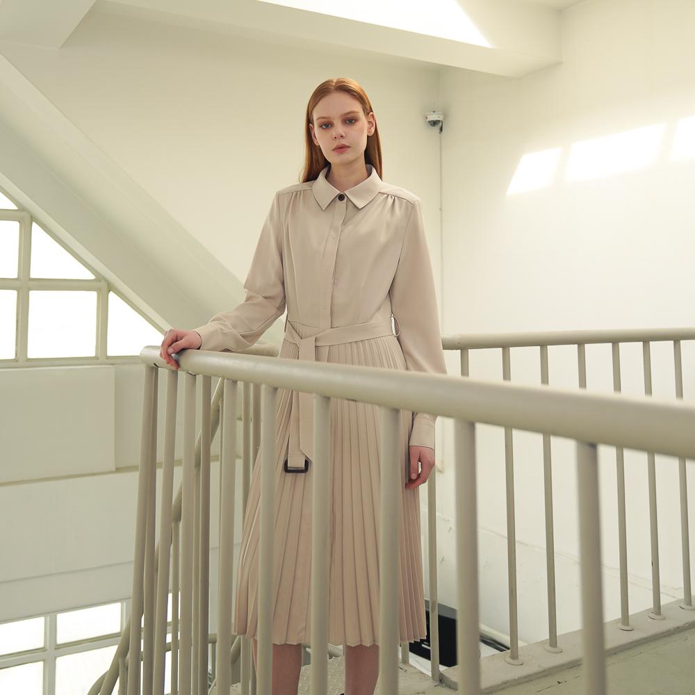 ACUD Pleated Shirt Dress_Beige