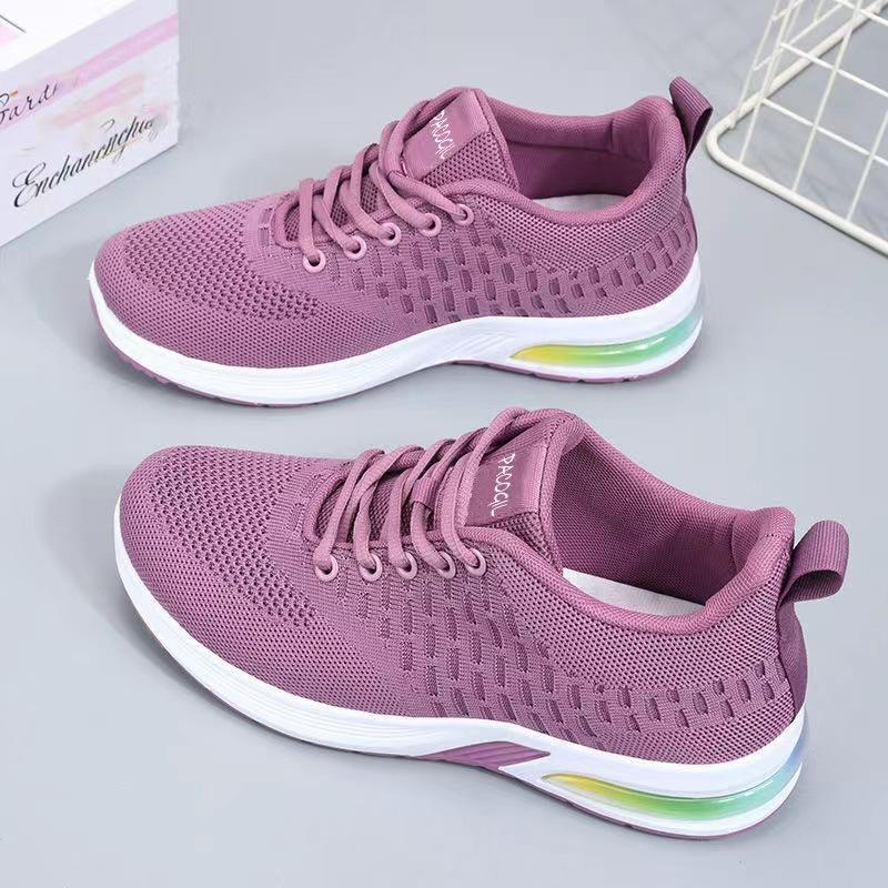 2025 Spring New Flying Woven Women's Shoes Soft-soled Versatile Breathable Sports Shoes Air Cushion Shoes Middle-aged Mother Shoes Walking Shoes