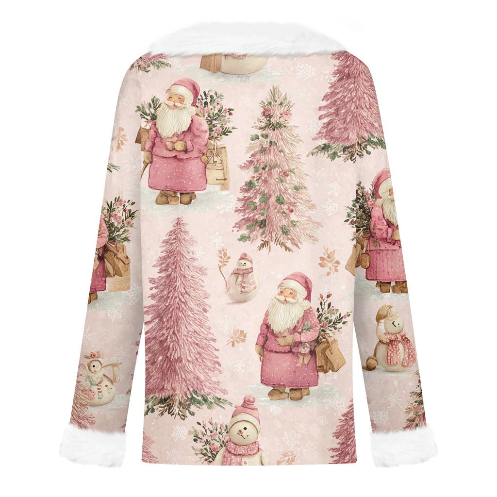 Women's T Shirt Tee Christmas Shirt Long Sleeve Party Christmas Print Fleece Collar V Neck Top