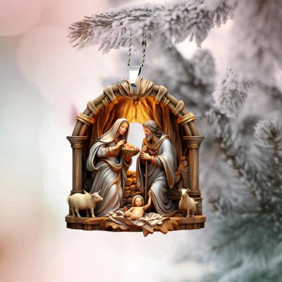 Christmas Pendant Ornament Jesus Family Prayer Scene Pendant Bright Colored Religious Symbol