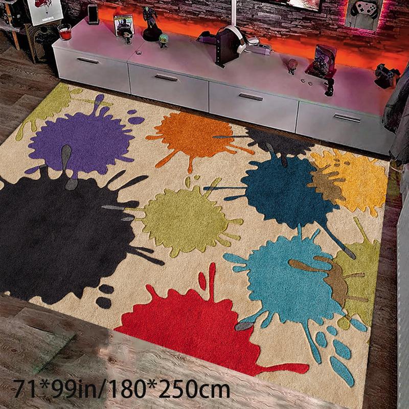 Colorful Splash Paint Design Area Mat Soft Washable Non Slip Backing Living Room Bedroom Office Decor Vibrant Abstract Patterns