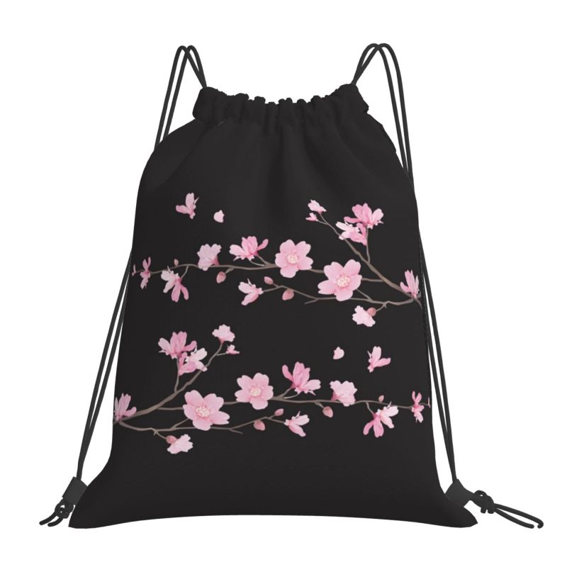

Japanese Sakura Cherry Blossoms Drawstring Backpack Women Lightweight Foldable Sport Gym Sackpack Portable Sacks for Training