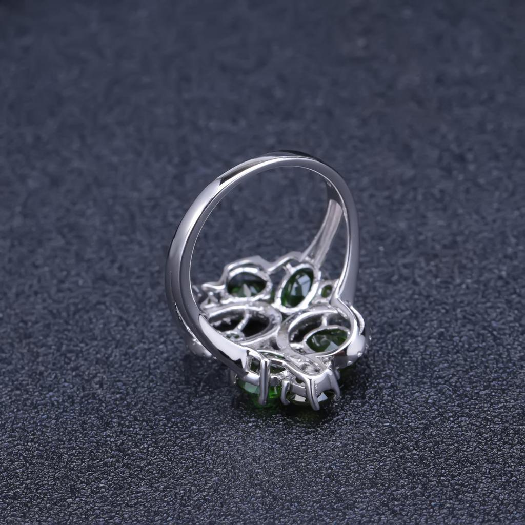Light Luxury Design Natural Diopside Ring, High-End S925 Sterling Silver Inlaid Natural Colored Treasure Ring