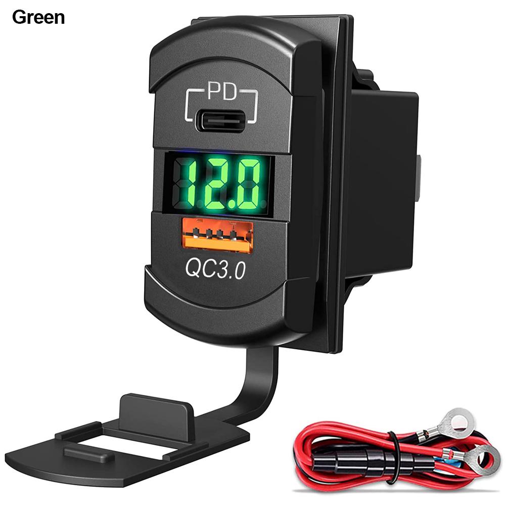 USB C Car Charger PD QC3.0 Dual USB Car Charger Socket 12V 24V Phone Charge Power Adapter for Motorcycle Boat Marine Truck ATV