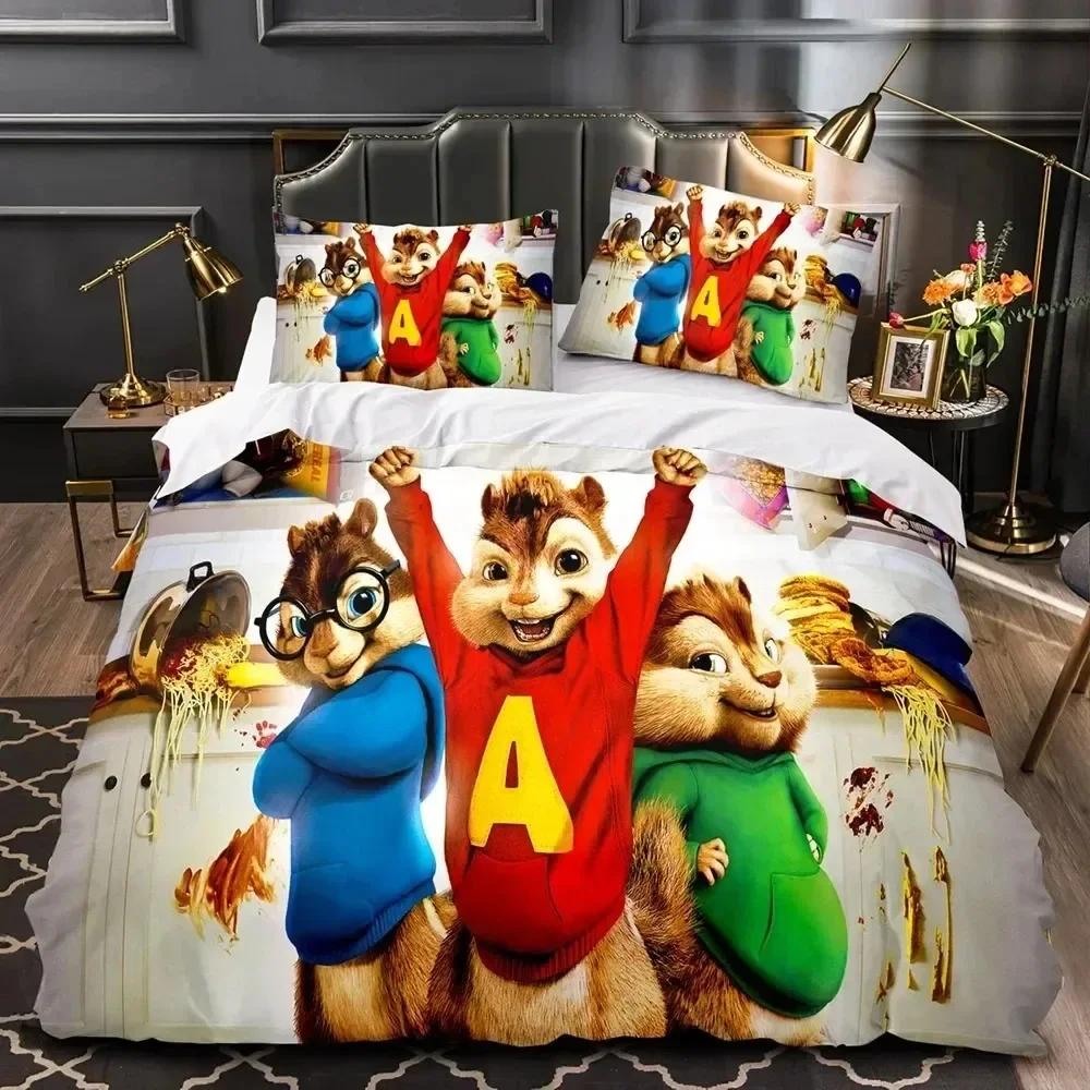 Luxuriöses Neues 3D-Druck Cartoon Chipmunks Alvin Bettwäsche-Set Bettbezug Bett-Set Bettdeckenbezug Kissenbezug King Queen Size Jungen Erwachsene