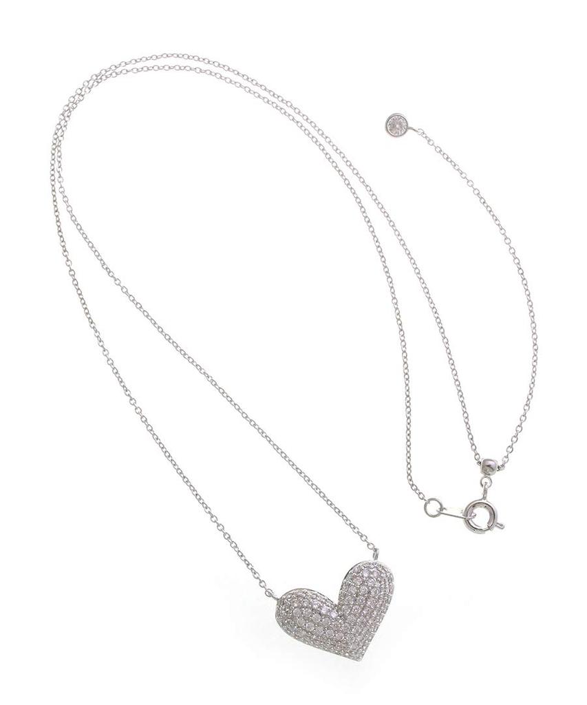 [VINGTAINE] Pave Heart Necklace, Slide Adjuster, Slider Chain, Pave Design, Cute C2-47-G