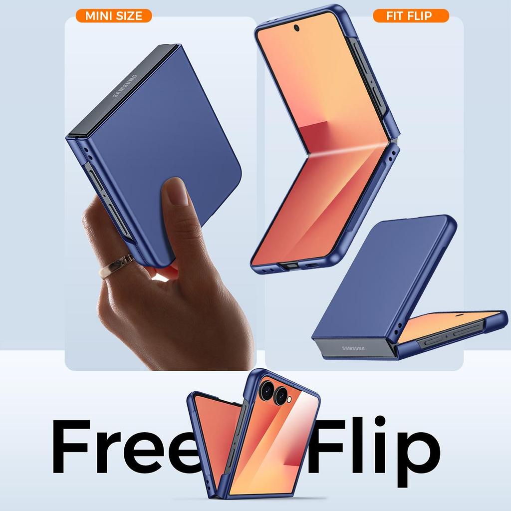 Protective Case with Built-in Tempered Glass Screen Protector Slim Design Sandblasted Finish for Samsung Galaxy Z Flip 7-Blue