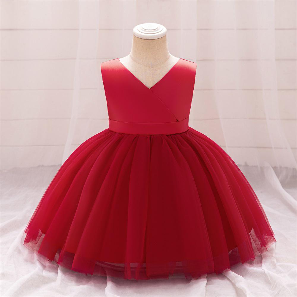 

Европейское и американское платье принцессы на первый день рождения для малышки с бантом и пышной юбкой 90cm/12-18M