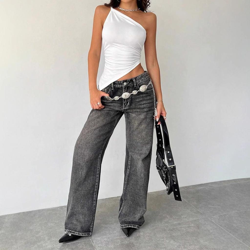 New European and American Sleeveless Top, Solid Color One-shoulder Top